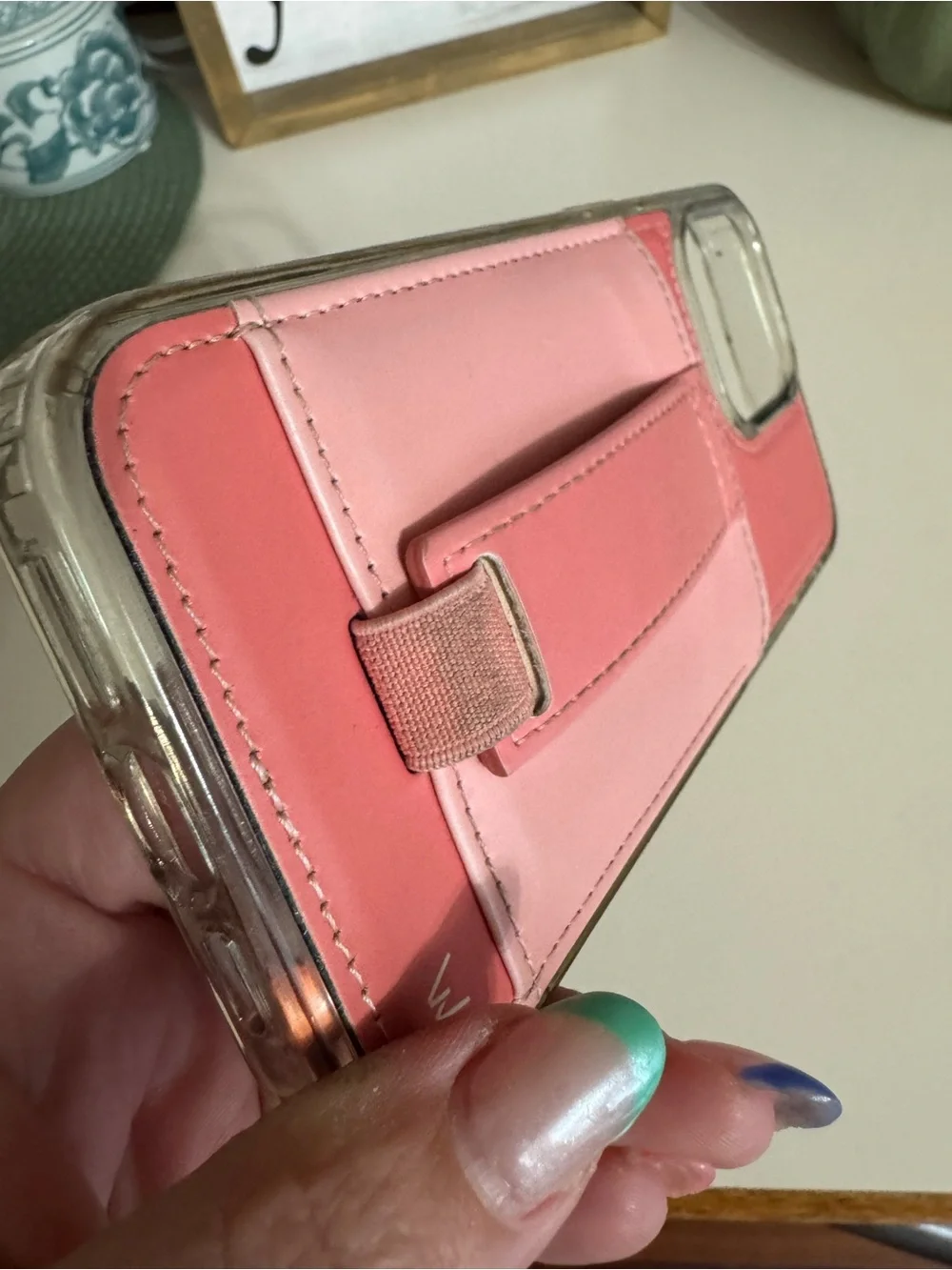 Dual-Tone Pink Card Slot Phone Case with Hand Strap